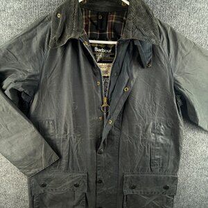 Barbour Beaufort Blue A155 Waxed Jacket Coat Men Full Zip Size 38 Collared Lined